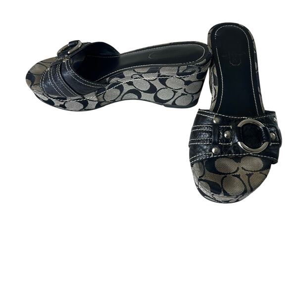 Coach Janessa Signature Black Grey Canvas
Wedge Sandals Size 6.5 - Picture 1 of 8
